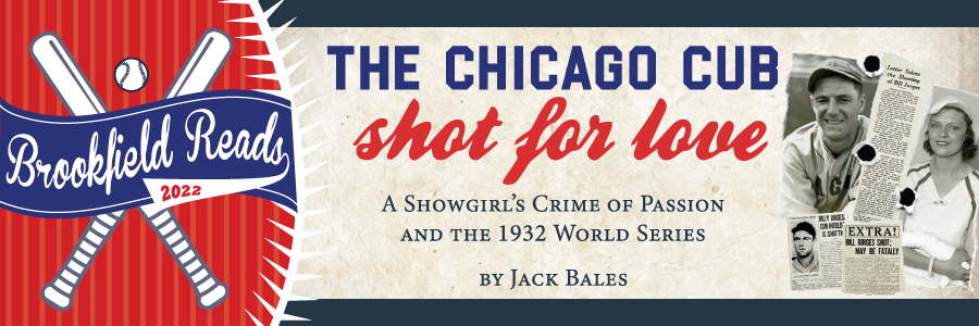 baseball bats on red background; brookfield reads on blue banner; the Chicago cub shot for love